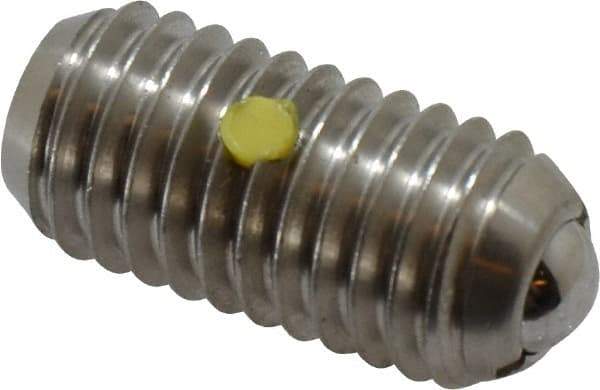 Vlier - 1/2-13, 0.281" Ball Diam, 1.05" Body Length, 0.072" Max Ball Reach, Threaded Ball Plunger - Stainless Steel Body, Stainless Steel Ball, 6 Lb Initial End Force, 12 Lb Final End Force, Locking Element - Eagle Tool & Supply