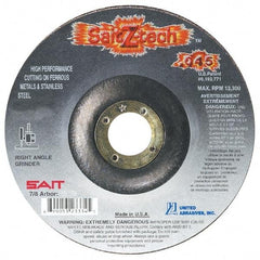 Sait - 6" Wheel Diam, 7/8" Arbor Hole, Type 27 Depressed Center Wheel - Zirconia Alumina, Resinoid Bond, 10,200 Max RPM, Compatible with Angle Grinder - Eagle Tool & Supply