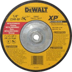 DeWALT - 24 Grit, 7" Wheel Diam, 1/4" Wheel Thickness, Type 27 Depressed Center Wheel - Zirconia Alumina, R Hardness, 8,700 Max RPM, Compatible with Angle Grinder - Eagle Tool & Supply