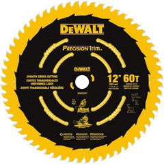 DeWALT - 12" Diam, 1" Arbor Hole Diam, 60 Tooth Wet & Dry Cut Saw Blade - Carbide-Tipped, Crosscut & Smooth Action, Standard Round Arbor - Eagle Tool & Supply