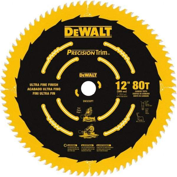 DeWALT - 12" Diam, 1" Arbor Hole Diam, 80 Tooth Wet & Dry Cut Saw Blade - Carbide-Tipped, Finishing Action, Standard Round Arbor - Eagle Tool & Supply