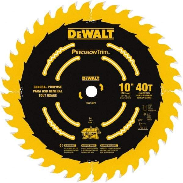 DeWALT - 10" Diam, 5/8" Arbor Hole Diam, 40 Tooth Wet & Dry Cut Saw Blade - Carbide-Tipped, General Purpose Action, Standard Round Arbor - Eagle Tool & Supply