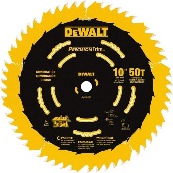 DeWALT - 10" Diam, 5/8" Arbor Hole Diam, 50 Tooth Wet & Dry Cut Saw Blade - Carbide-Tipped, Combination Action, Standard Round Arbor - Eagle Tool & Supply