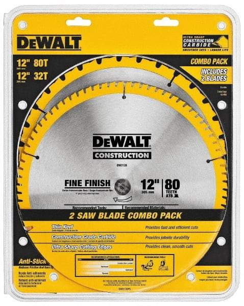 DeWALT - 12" Diam, 1" Arbor Hole Diam, 32 & 80 Tooth Wet & Dry Cut Saw Blade - Carbide-Tipped, Standard Round Arbor - Eagle Tool & Supply