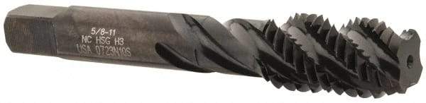 Hertel - 5/8-11 UNC 4 Flute 3B Bottoming Spiral Flute Tap - High Speed Steel, Oxide Finish, 3-13/16" OAL, Right Hand Flute, Right Hand Thread, H3 - Eagle Tool & Supply