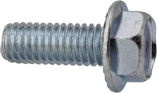 Value Collection - 3/8-16 UNC, 1" Length Under Head, Hex Drive Flange Bolt - 1" Thread Length, Grade 2 Steel, Serrated Flange, Zinc-Plated Finish - Eagle Tool & Supply
