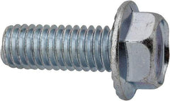 Value Collection - 3/8-16 UNC, 1" Length Under Head, Hex Drive Flange Bolt - 1" Thread Length, Grade 2 Steel, Serrated Flange, Zinc-Plated Finish - Eagle Tool & Supply