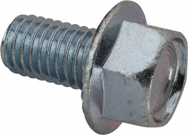 Value Collection - 1/2-13 UNC, 7/8" Length Under Head, Hex Drive Flange Bolt - 7/8" Thread Length, Grade 2 Steel, Serrated Flange, Zinc-Plated Finish - Eagle Tool & Supply