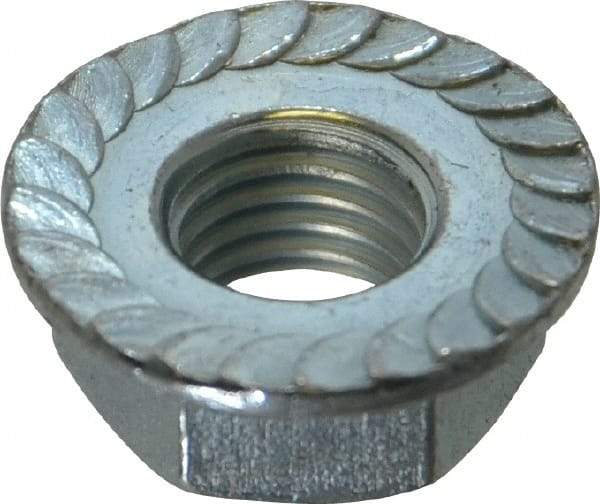 Value Collection - 5/16-24, 0.68" Flange Diam, Serrated Flange Nut - Grade Grade 2 Steel, Zinc-Plated Finish, 0.283" Flange Height - Eagle Tool & Supply