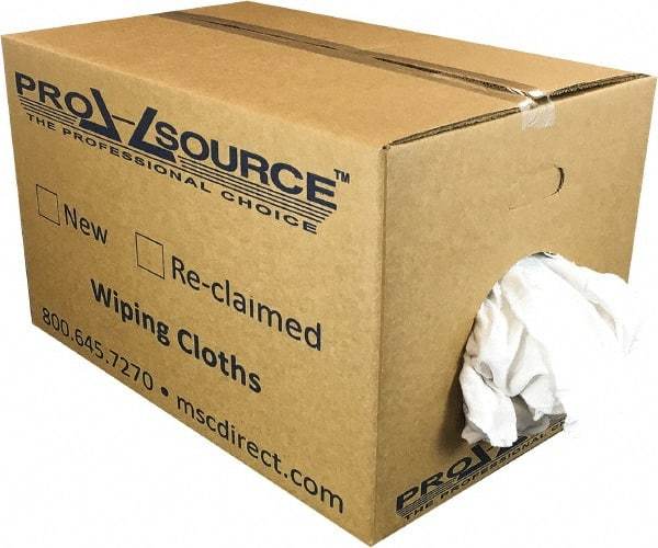 PRO-SOURCE - Wide Virgin Cotton Rags - White, Fleece and Sweatshirt, Low Lint, 25 Lbs. at 3 to 4 per Pound, Box - Eagle Tool & Supply