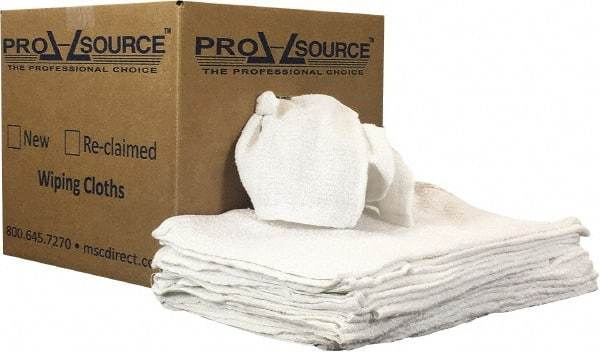 PRO-SOURCE - 19 Inch Long x 16 Inch Wide Virgin Utility Cotton Towels - White, Terry Cloth, Low Lint, 10 Lbs. at 3 to 4 per Pound, Box - Eagle Tool & Supply