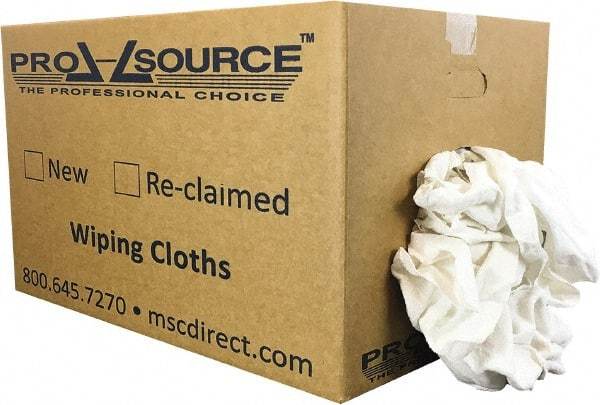 PRO-SOURCE - Reclaimed Cotton Polishing and Dust Cloths - White, Flannel, Low Lint, 25 Lbs. at 3 to 4 per Pound, Box - Eagle Tool & Supply