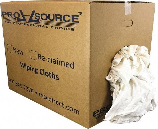 PRO-SOURCE - Reclaimed Cotton Polishing and Dust Cloths - White, Flannel, Low Lint, 50 Lbs. at 3 to 4 per Pound, Box - Eagle Tool & Supply