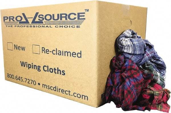 PRO-SOURCE - Reclaimed Cotton Polishing and Dust Cloths - Assorted Colors, Flannel, Low Lint, 25 Lbs. at 3 to 4 per Pound, Box - Eagle Tool & Supply