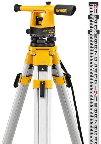 DeWALT - 20x Magnification, 5 to 200 Ft. Measuring Range, Transit Optical Level Kit - Accuracy 1/4 Inch at 100 Ft., Kit Includes Aluminum Tripod with Quick Adjust Legs - Eagle Tool & Supply