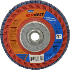 Norton - 80 Grit, 4-1/2" Disc Diam, 5/8-11 Center Hole, Type 27 Ceramic Flap Disc - 13,000 Max RPM, Plastic Backing, Arbor Attaching System, Coated - Eagle Tool & Supply