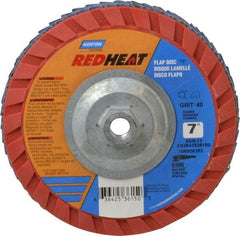 Norton - 40 Grit, 7" Disc Diam, 5/8-11 Center Hole, Type 27 Ceramic Flap Disc - 8,600 Max RPM, Plastic Backing, Arbor Attaching System, Coated - Eagle Tool & Supply
