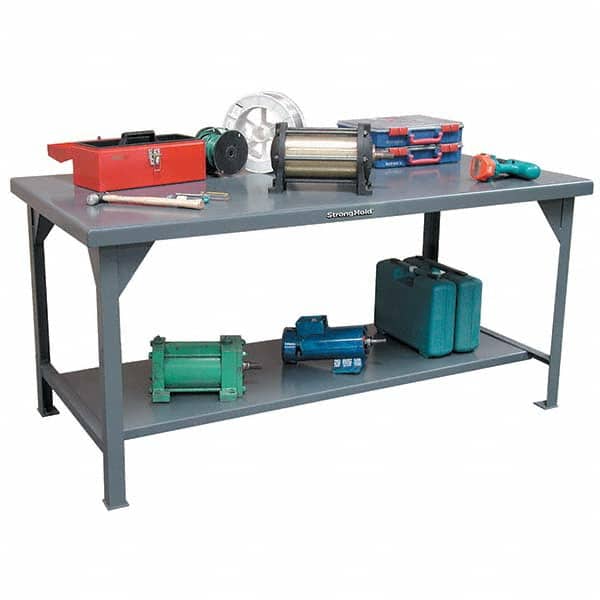 Strong Hold - Stationary Work Benches, Tables Type: Work Table Top Material: 7 Gauge Steel - Eagle Tool & Supply