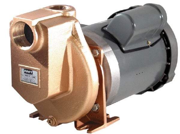 American Machine & Tool - 115/230 Volt, 1 Phase, 1-1/2 HP, Self Priming Pump - 1-1/2 Inch Inlet, 58 Head Pressure, Bronze and Cast Iron Housing, Bronze Impeller, PTFE Seal - Eagle Tool & Supply