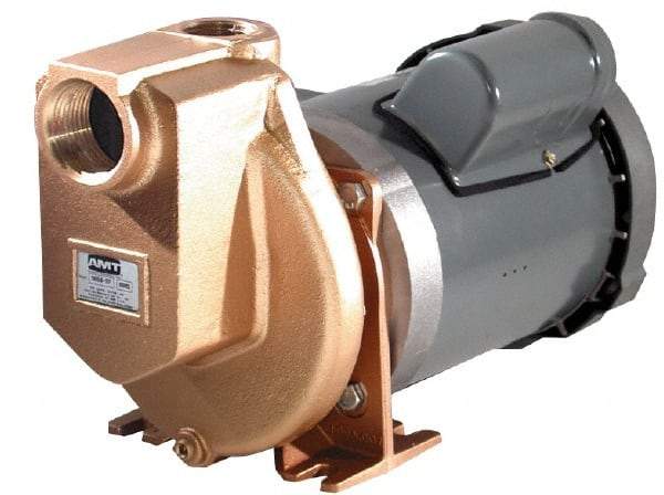 American Machine & Tool - 208-220/440 Volt, 3 Phase, 1-1/2 HP, Self Priming Pump - 1-1/2 Inch Inlet, 58 Head Pressure, Bronze and Cast Iron Housing, Bronze Impeller, PTFE Seal - Eagle Tool & Supply