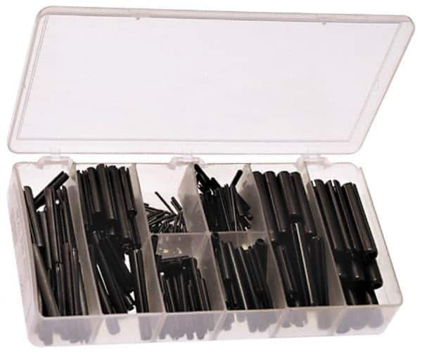 Precision Brand - 300 Piece, 1/16 to 3/8" Pin Diam, Spring Pin Assortment - 1/4 to 2-1/2" Long, Steel - Eagle Tool & Supply