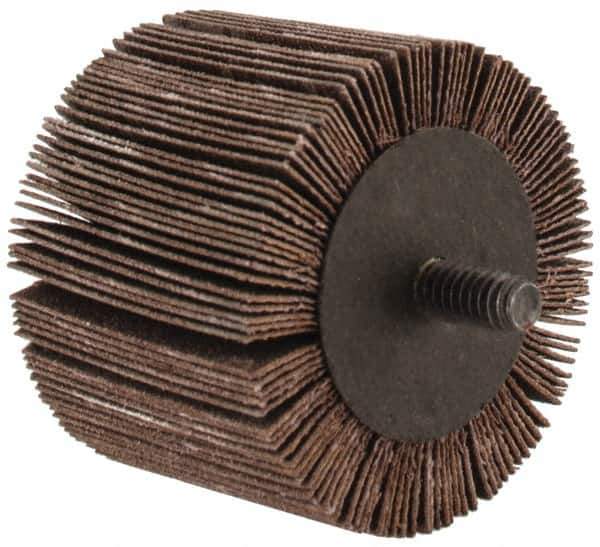 3M - 2" Diam x 1-1/2" Face Width, Very Fine Aluminum Oxide Coated Mounted Flap Wheel - 1/4-20 Threaded Mount, 180 Grit, XE Weighted Cloth Backing, 20,000 Max RPM - Eagle Tool & Supply