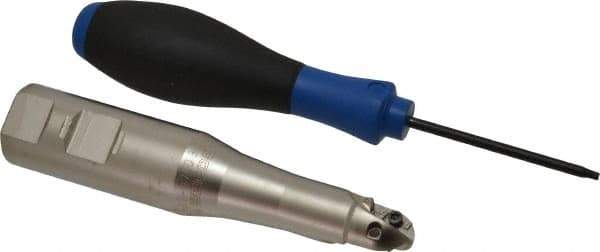 Seco - 3/4" Cut Diam, 0.66" Max Depth of Cut, 1" Shank Diam, 5.04" OAL, Indexable Ball Nose End Mill - Straight Shank, R218.20 Toolholder, 218.20-0.375.R Insert - Eagle Tool & Supply