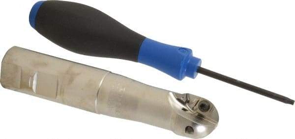 Seco - 1" Cut Diam, 0.86" Max Depth of Cut, 1" Shank Diam, 5.04" OAL, Indexable Ball Nose End Mill - 2" Head Length, Straight Shank, R218.20 Toolholder, 218.20-125.R Insert - Eagle Tool & Supply