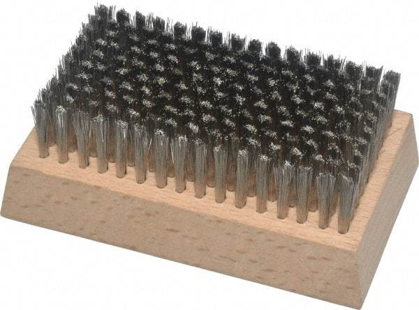 Made in USA - 3/4" Bristle Length, Stainless Steel Cleaning & Finishing Brush - 4-1/4" Long x 2-1/2" Wide Head, 4-1/4" OAL, Hardwood Block - Eagle Tool & Supply