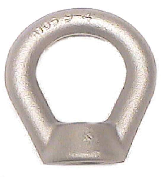 Made in USA - 29,400 Lb Capacity, 1-1/4-7 Thread, Carbon Steel Lifting Eye Nut - Grade C-1045, 6.63" Long x 6-5/8" High, 3-1/2" Inside & 5-1/4" Outside Eye Diam, 3-1/8" Bell/Base Width - Eagle Tool & Supply