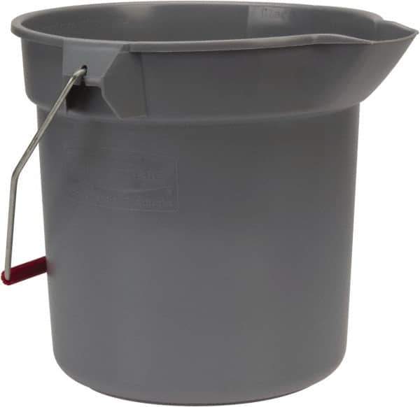 Rubbermaid - 10 Qt, 10-1/4" High, High-Density Polyethylene Round Gray Single Pail with Pour Spout - Handle Included, 10-1/2" Top Diam - Eagle Tool & Supply