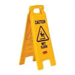 Rubbermaid - Caution - Wet Floor, 11" Wide x 25" High, Plastic Floor Sign - A-Frame, Black on Yellow, For Accident Prevention - Eagle Tool & Supply