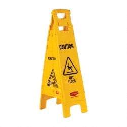 Rubbermaid - Caution - Wet Floor, 12" Wide x 37" High, Plastic Floor Sign - A-Frame, Black on Yellow, For Accident Prevention - Eagle Tool & Supply