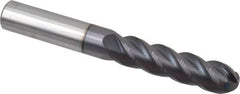 Accupro - 1/2" Diam, 2" LOC, 4 Flute Solid Carbide Ball End Mill - AlTiN Finish, Single End, 4" OAL, 1/2" Shank Diam, Spiral Flute - Eagle Tool & Supply