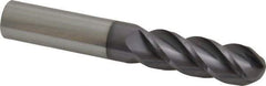 Accupro - 3/4" Diam, 2-1/4" LOC, 4 Flute Solid Carbide Ball End Mill - AlTiN Finish, Single End, 5" OAL, 3/4" Shank Diam, Spiral Flute - Eagle Tool & Supply