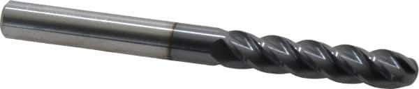 Accupro - 3/8" Diam, 1-3/4" LOC, 4 Flute Solid Carbide Ball End Mill - AlTiN Finish, Single End, 4" OAL, 3/8" Shank Diam, Spiral Flute - Eagle Tool & Supply
