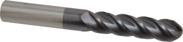 Accupro - 3/4" Diam, 3" LOC, 4 Flute Solid Carbide Ball End Mill - AlTiN Finish, Single End, 6" OAL, 3/4" Shank Diam, Spiral Flute - Eagle Tool & Supply