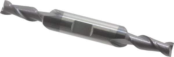 Accupro - 1/4", 5/8" LOC, 3/8" Shank Diam, 3" OAL, 2 Flute, Solid Carbide Square End Mill - Double End, AlTiN Finish, Spiral Flute, 40° Helix, Centercutting, Right Hand Cut, Right Hand Flute - Eagle Tool & Supply
