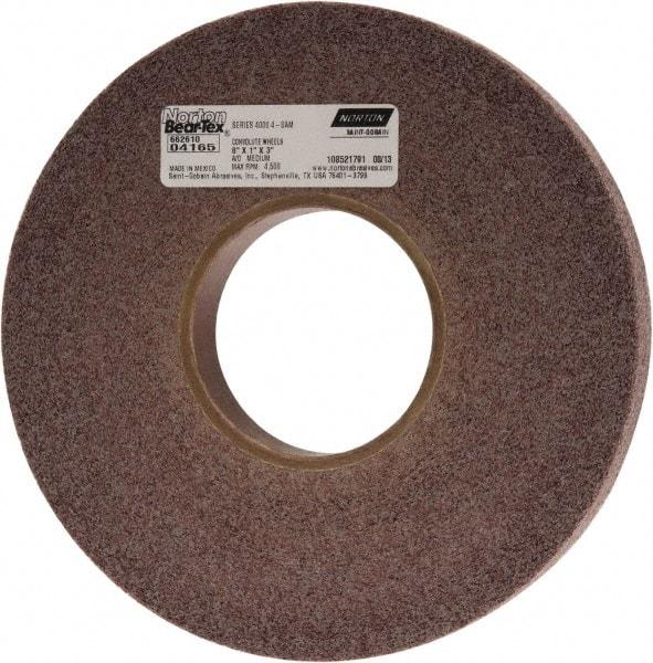 Norton - 8" Diam, 1" Face Width, 3" Center Hole, Medium Grade, Aluminum Oxide Deburring Wheel - Convolute, Hard Density 8 Grade, 4,500 RPM - Eagle Tool & Supply