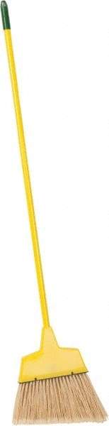 PRO-SOURCE - 12" Wide, Yellow Polypropylene Bristles, Vinyl-Coated Metal Handle, Angled Broom - Flagged, Water Resistant - Eagle Tool & Supply