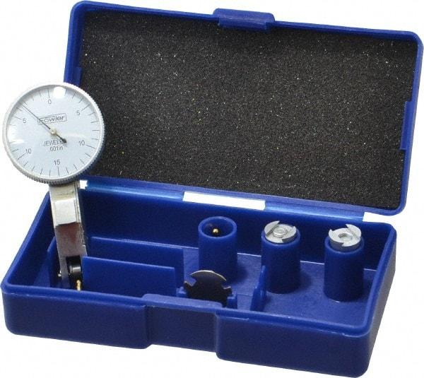 Fowler - 0.03 Inch Range, 0.001 Inch Dial Graduation, Horizontal Dial Test Indicator - 1 Inch White Dial, 0-15-0 Dial Reading - Eagle Tool & Supply