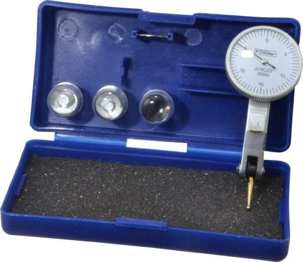 Fowler - 0.03 Inch Range, 0.0005 Inch Dial Graduation, Horizontal Dial Test Indicator - 1 Inch White Dial, 0-15-0 Dial Reading - Eagle Tool & Supply
