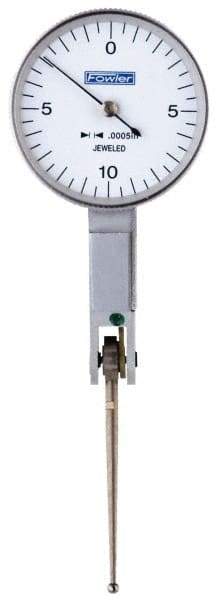 Fowler - 0.02 Inch Range, 0.0005 Inch Dial Graduation, Horizontal Dial Test Indicator - 1 Inch White Dial, 0-10-0 Dial Reading - Eagle Tool & Supply