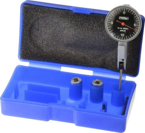 Fowler - 0.02 Inch Range, 0.0005 Inch Dial Graduation, Horizontal Dial Test Indicator - 1 Inch Black Dial, 0-10-0 Dial Reading - Eagle Tool & Supply