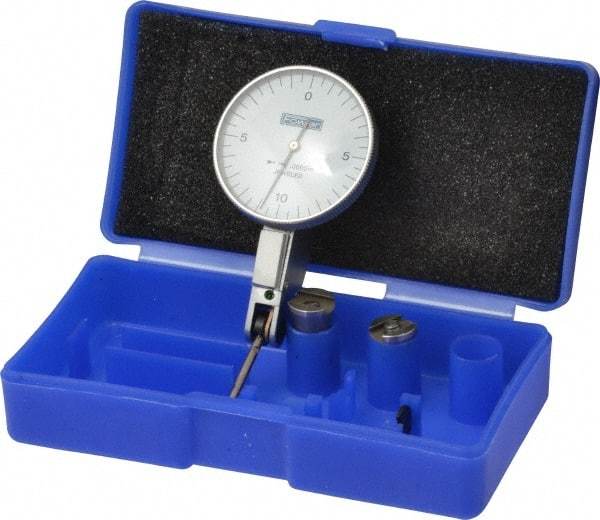 Fowler - 0.02 Inch Range, 0.0005 Inch Dial Graduation, Horizontal Dial Test Indicator - 1-1/2 Inch White Dial, 0-10-0 Dial Reading - Eagle Tool & Supply