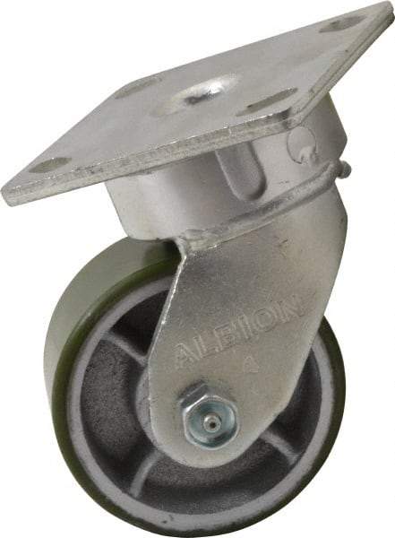 Albion - 4" Diam x 2" Wide x 5-5/8" OAH Top Plate Mount Swivel Caster - Polyurethane, 700 Lb Capacity, Roller Bearing, 4 x 4-1/2" Plate - Eagle Tool & Supply