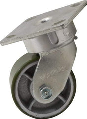 Albion - 4" Diam x 2" Wide x 5-5/8" OAH Top Plate Mount Swivel Caster - Polyurethane, 700 Lb Capacity, Roller Bearing, 4 x 4-1/2" Plate - Eagle Tool & Supply