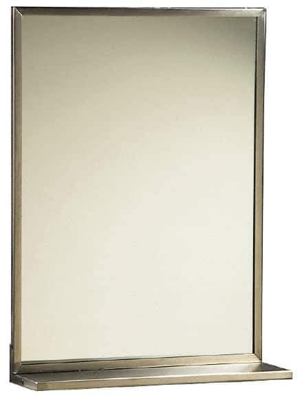 Made in USA - 18 Inch Wide x 24 Inch High, Theft Resistant Rectangular Glass Washroom Mirror - 5 Inch Deep Shelf, Stainless Steel Frame - Eagle Tool & Supply