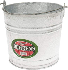 PRO-SOURCE - 10 Qt, 10-1/4" High, Galvanized Steel Round Gray Single Pail - Handle Included, 11" Top Diam - Eagle Tool & Supply