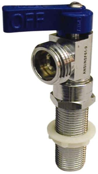 B&K Mueller - MIP and CxC 1/2 Inlet, 125 Max psi, Chrome Plated, Brass 1/4 Turn Ball Valve Design - 3/4 Hose Thread Outlet, Angle, Blue Handle - Eagle Tool & Supply